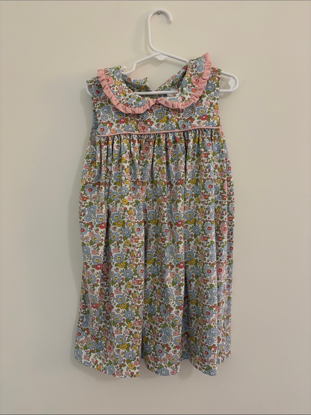 Shrimp and Grits Girls Floral Pink Trim Sleeveless Dress